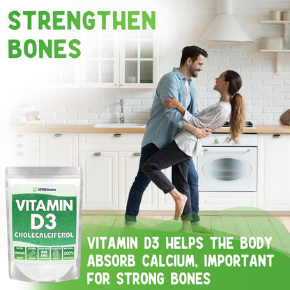 XPRS Nutra Vitamin D3 Powder (Cholecalciferol) - Unflavored D3 for Bones & Immunity - Vitamin D Powder Supplements (4 Ounce)
