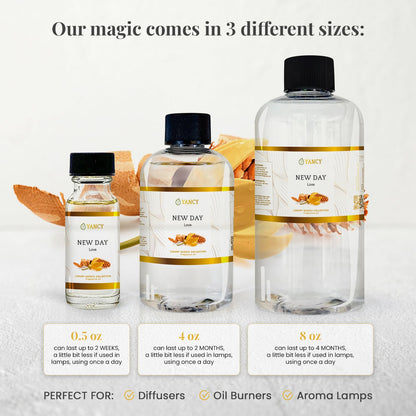 YANCY New Day Luxury Collection Fragrance Oil (4 oz) – Uplifting Citrus & Floral Scent for Diffusers, Oil Burners & Aroma Lamps