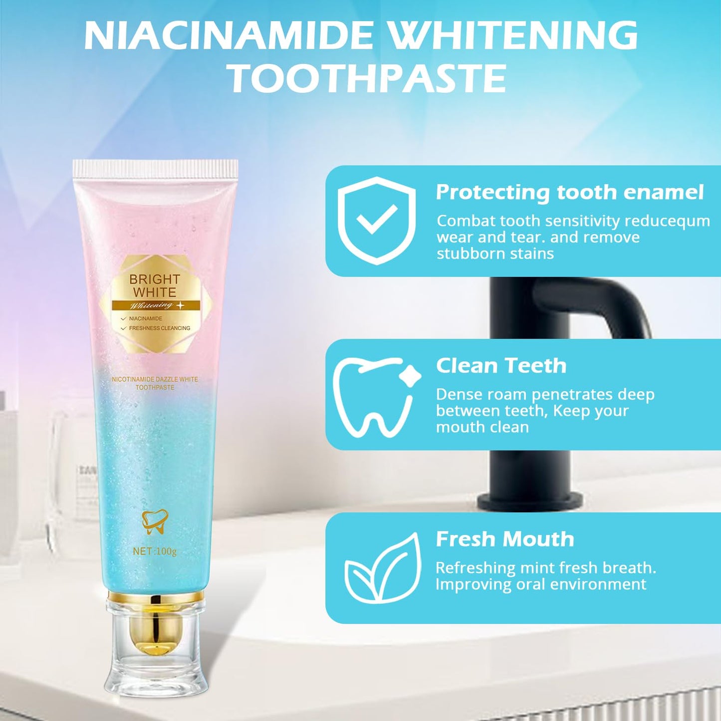 Niacinamide Whitening Toothpaste – Enamel Protection & Stain Removal (Mint) | 1 Pack | YanxiananYagao