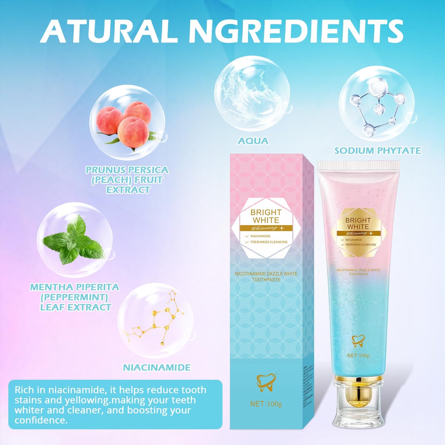 Niacinamide Whitening Toothpaste – Enamel Protection & Stain Removal (Mint) | 1 Pack | YanxiananYagao