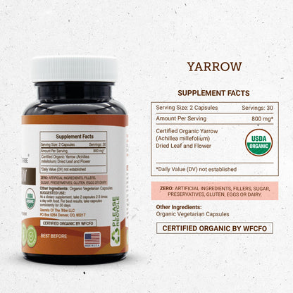Yarrow 60 Capsules – USDA Organic Achillea millefolium for Stress Relief | Vegetable Capsules