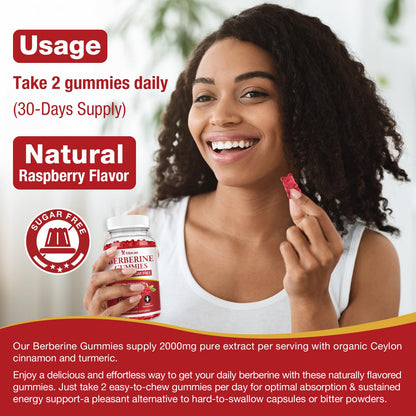 Yikecao 2000mg Berberine Gummies with Cinnamon – Sugar Free, Vegan, Non-GMO (60 Count)
