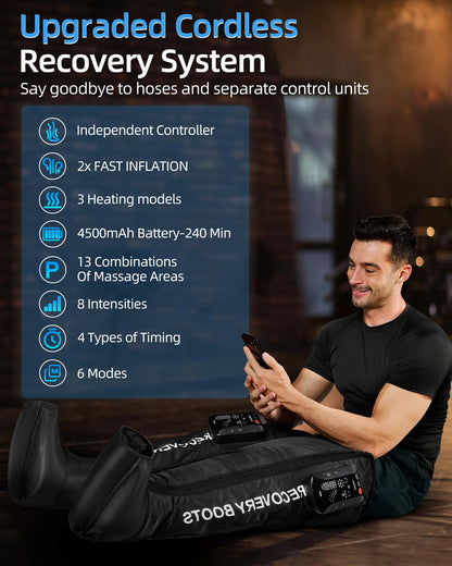 YINGGG Leg Massager with Heat & Full-Leg Compression — Cordless Recovery, 5 Massage Areas, 8 Intensities (Two Legs)