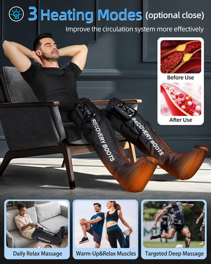 YINGGG Leg Massager with Heat & Full-Leg Compression — Cordless Recovery, 5 Massage Areas, 8 Intensities (Two Legs)