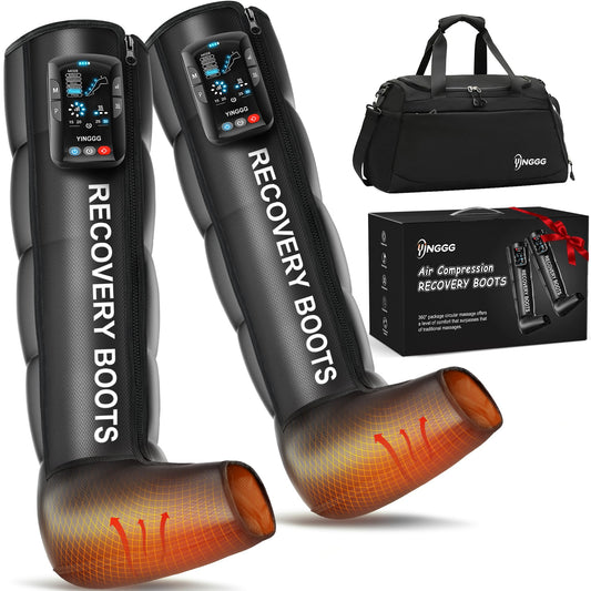 YINGGG Leg Massager with Heat & Full-Leg Compression — Cordless Recovery, 5 Massage Areas, 8 Intensities (Two Legs)