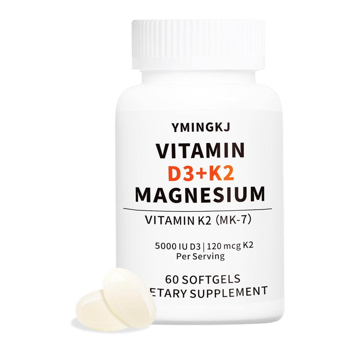 YMINGKJ Vitamin D3 K2 5000 IU Softgels with Magnesium & MCT Oil – 60 Count (Non-GMO, Gluten-Free)