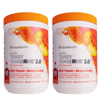 Youngevity Beyond Tangy Tangerine 2.0 Citrus Peach | Ultimate Multivitamin Powder (8,000 ORAC) – 2 Canisters