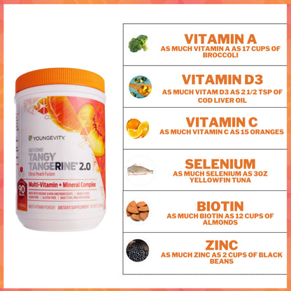Youngevity Beyond Tangy Tangerine 2.0 Citrus Peach | Ultimate Multivitamin Powder (8,000 ORAC) – 2 Canisters