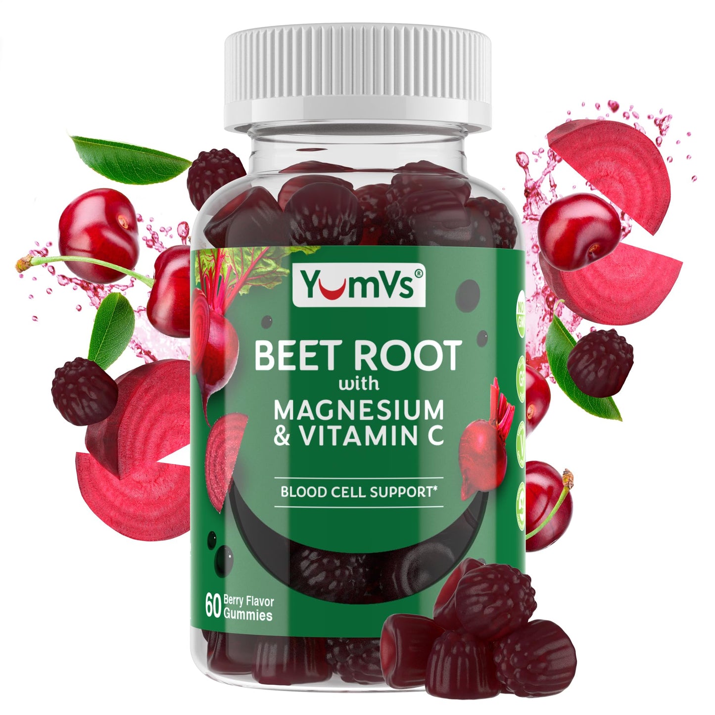 YumVs Beet Root Gummies with Magnesium & Vitamin C – Berry Flavor (60 Count)