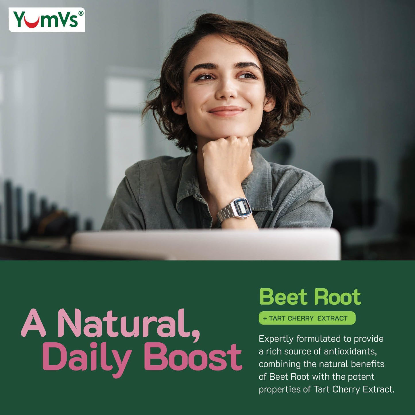 YUM-V'S Beet Root Gummies with Tart Cherry – Berry Flavor for Blood Circulation & Antioxidants