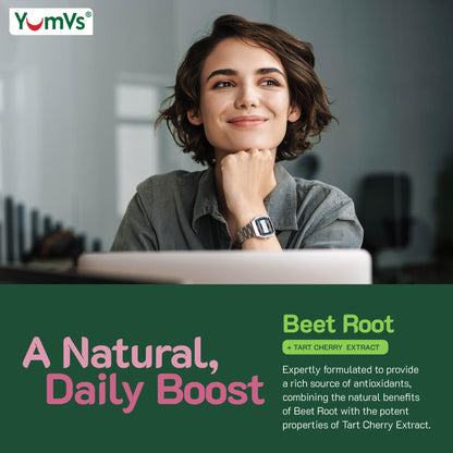 YUM-V'S Beet Root Gummies with Tart Cherry – Berry Flavor for Blood Circulation & Antioxidants