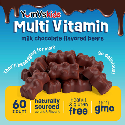 YUM-V'S Kids Multivitamin Chocolate Bears – 60 Count, 16 Vitamins & Minerals