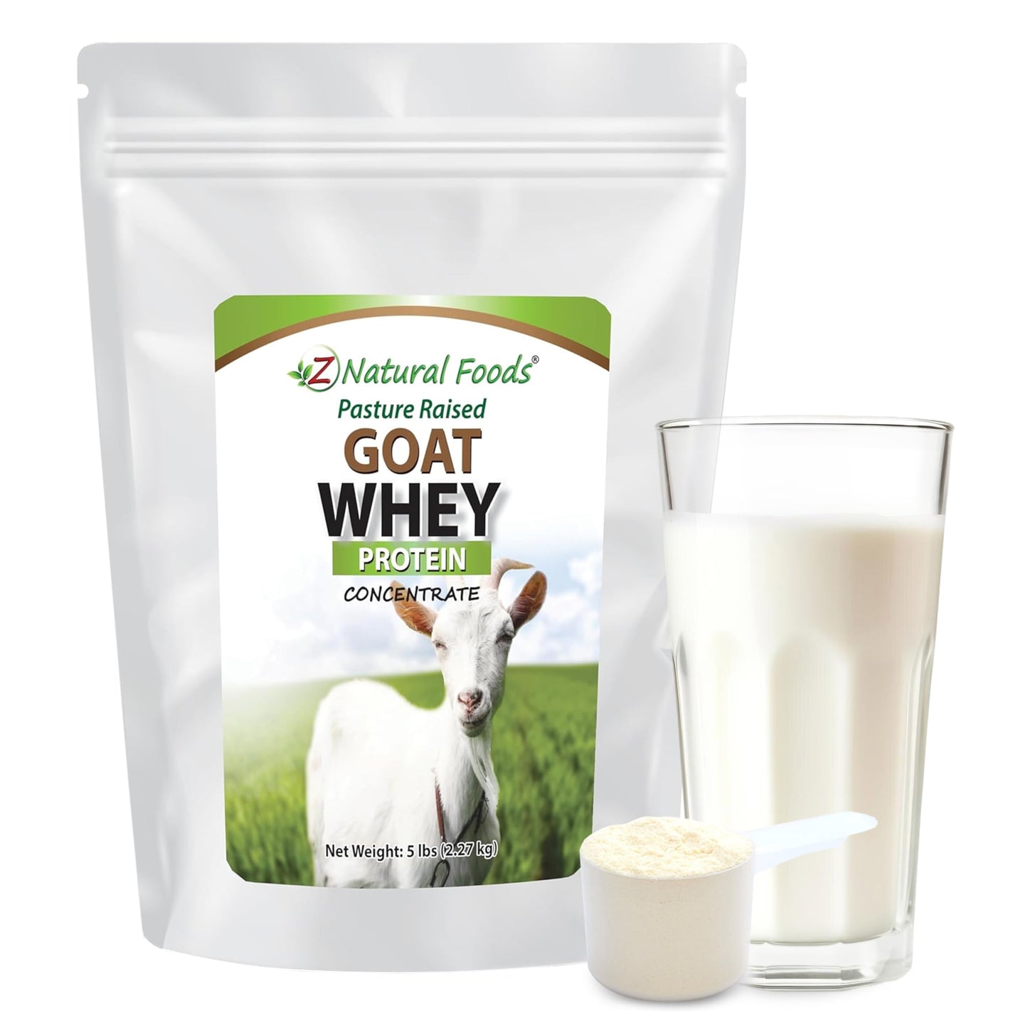 Z Natural Foods Goat Whey Protein Powder Concentrate - Undenatured, Unflavored, Pasture-Raised Goat Protein (5 lb)