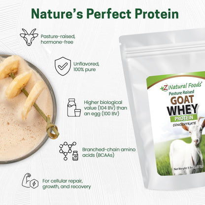 Z Natural Foods Goat Whey Protein Powder Concentrate - Undenatured, Unflavored, Pasture-Raised Goat Protein (5 lb)