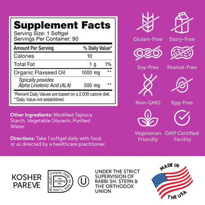 Zahler Organic Flaxseed Oil 1000mg Softgels – 90 Count | Organic Omega-3 ALA