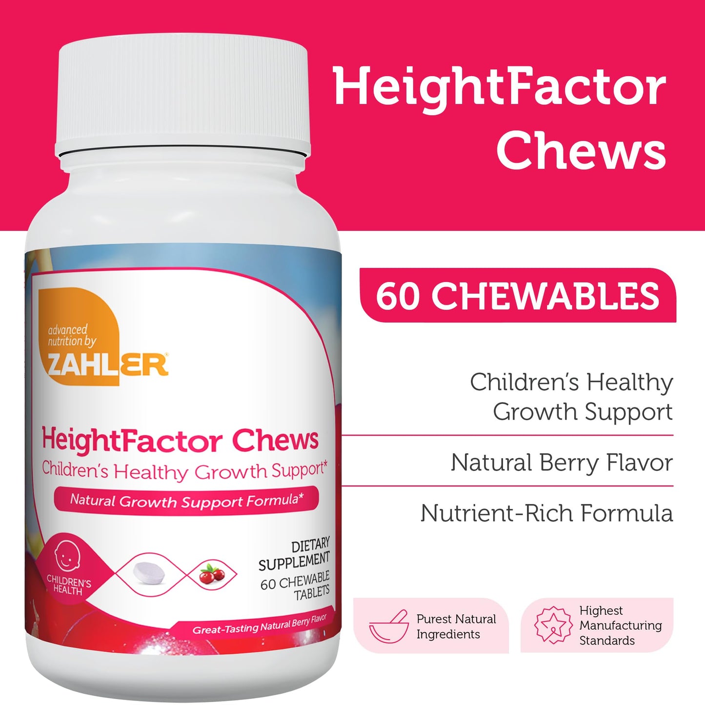 Zahler HeightFactor Chewable Tablets - Natural Kids Height Growth Supplement (60 Count)