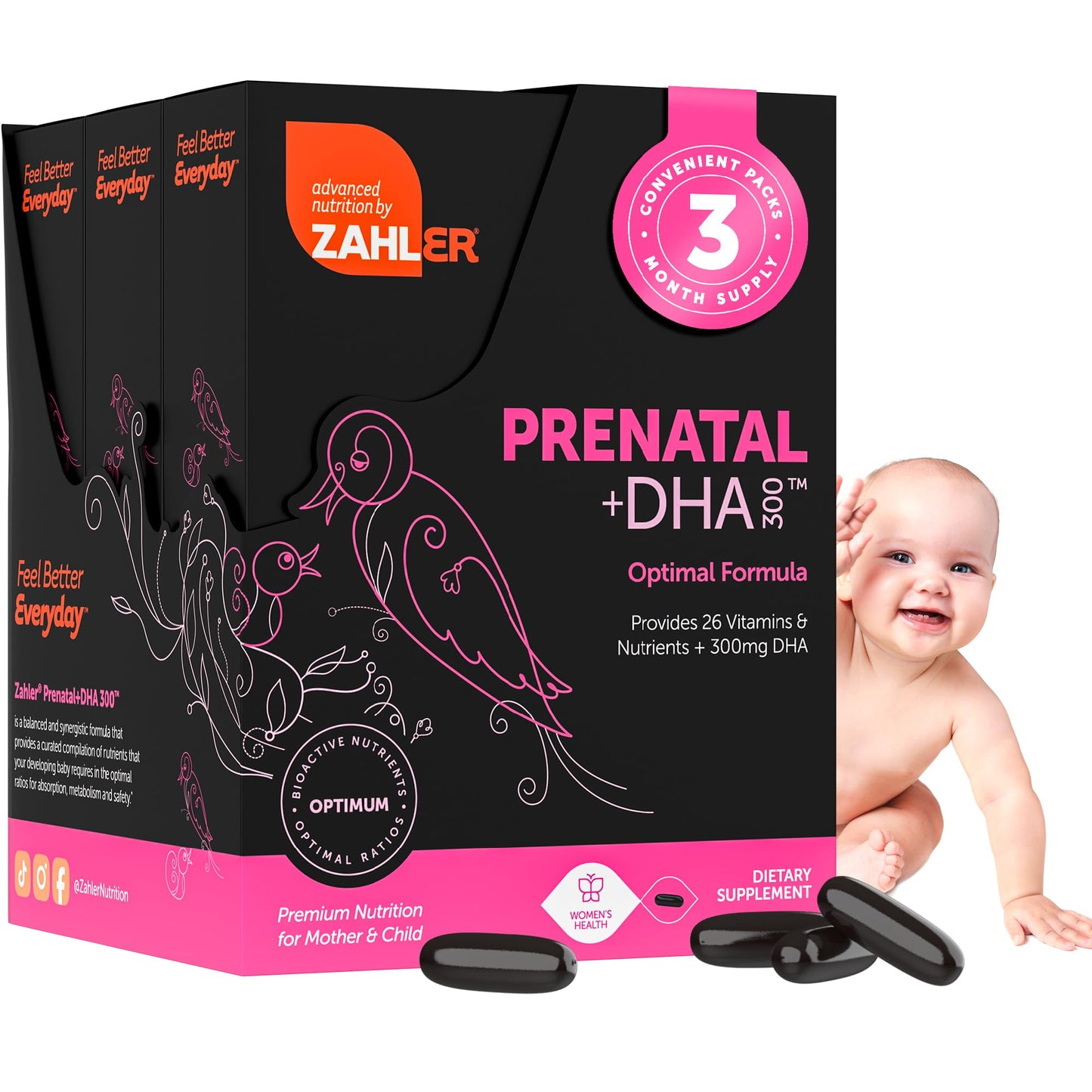 Zahler Prenatal Vitamin with DHA & Folate – 180 Softgels (Kosher)