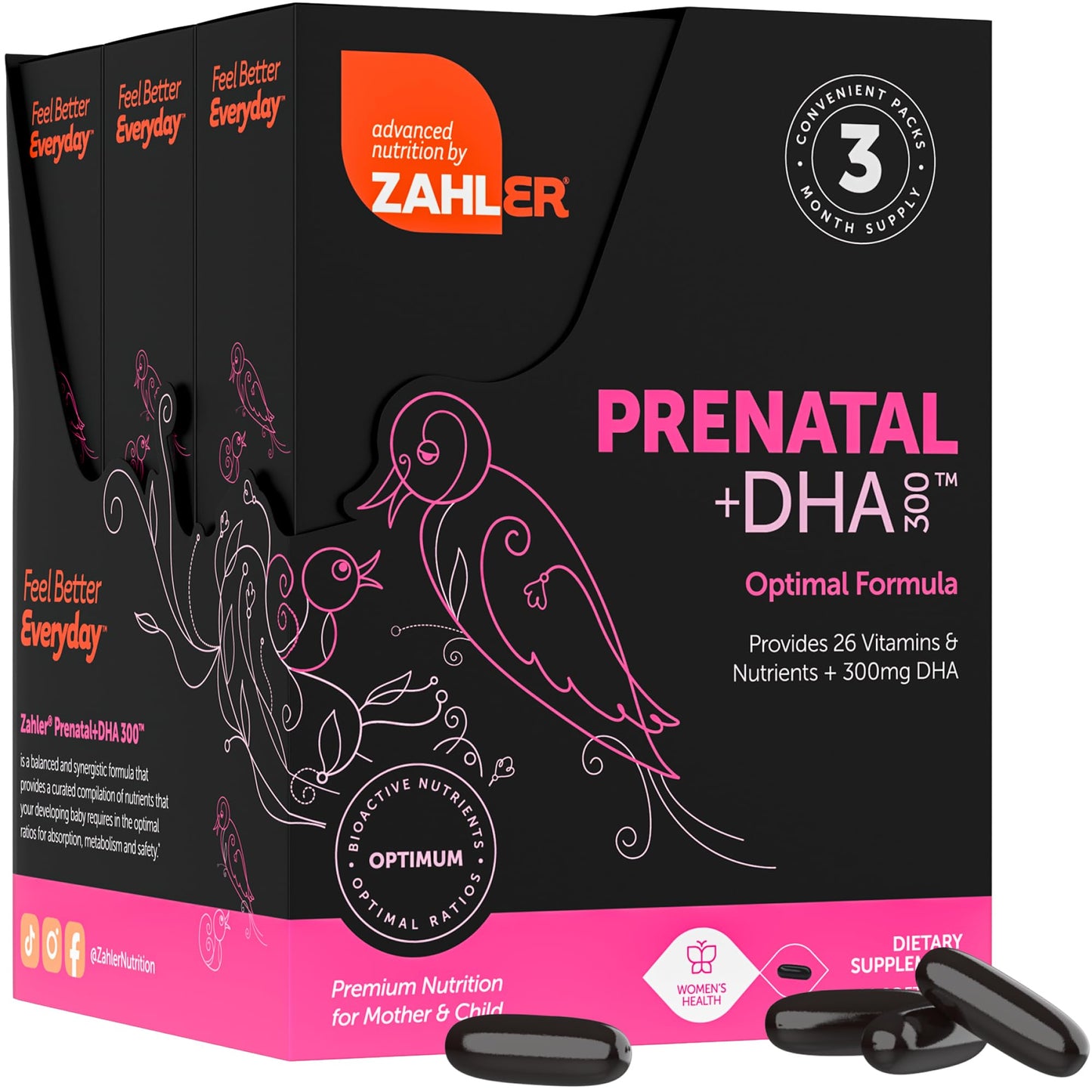 Zahler Prenatal Vitamin with DHA & Folate – 180 Softgels (Kosher)