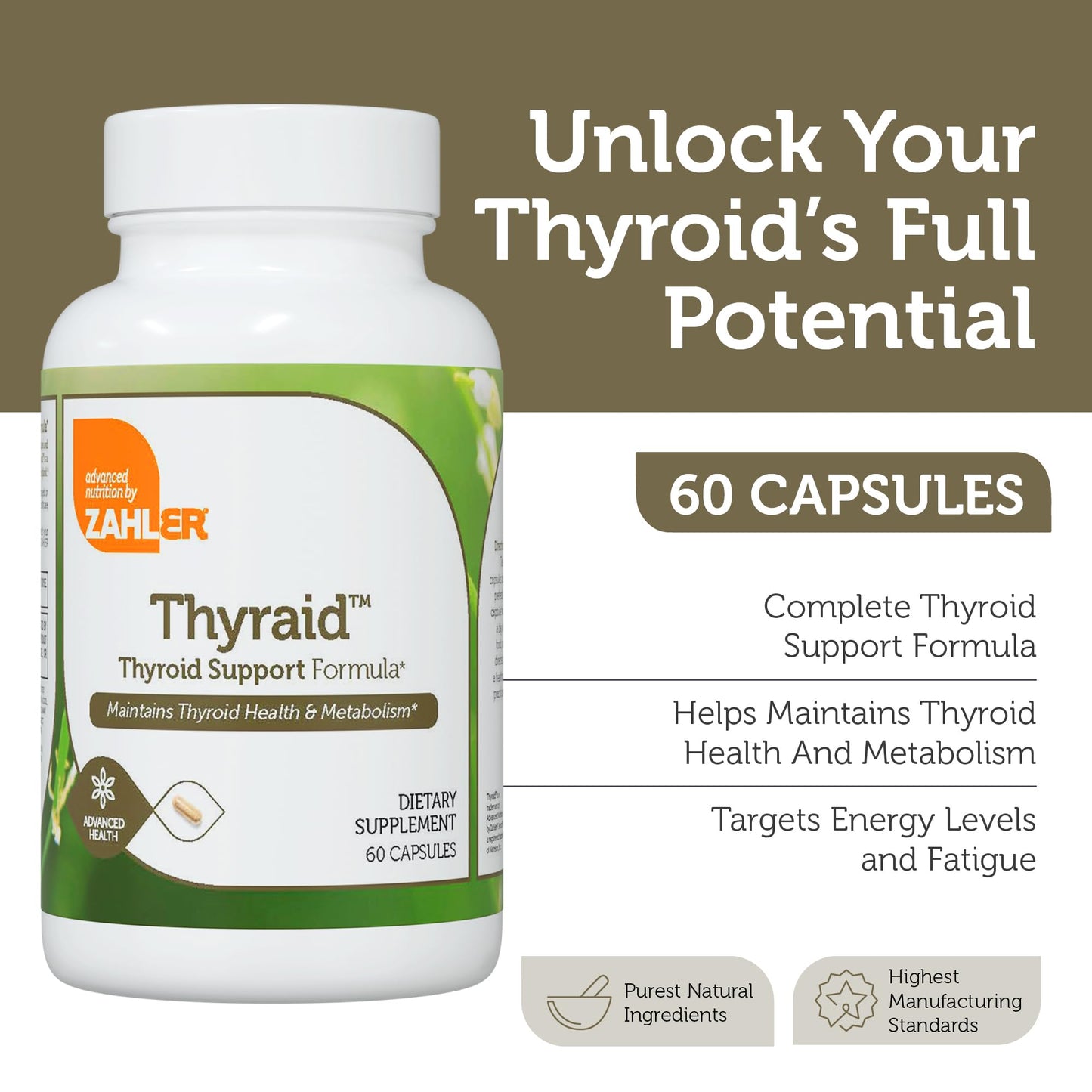 Zahler Thyraid Thyroid Support Complex - Iodine, L-Tyrosine, Zinc | 60 Capsules