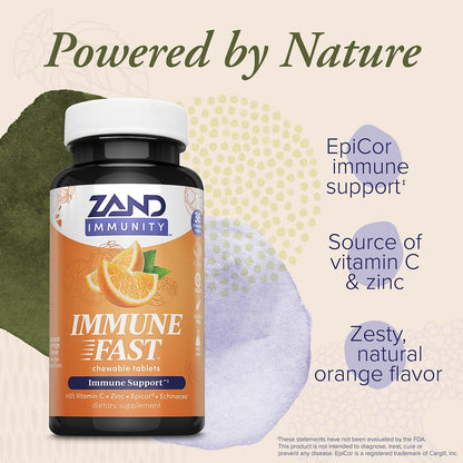 ZAND Immunity Immune Fast Zesty Orange Chewables – Immune Support w/EpiCor, Vitamin C 1000mg, Zinc, Echinacea