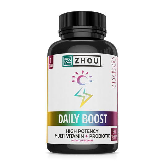 Zhou Daily Boost Probiotic Multivitamin for Women & Men | Immune Support, Energy & Eye Health – 30 Veggie Capsules