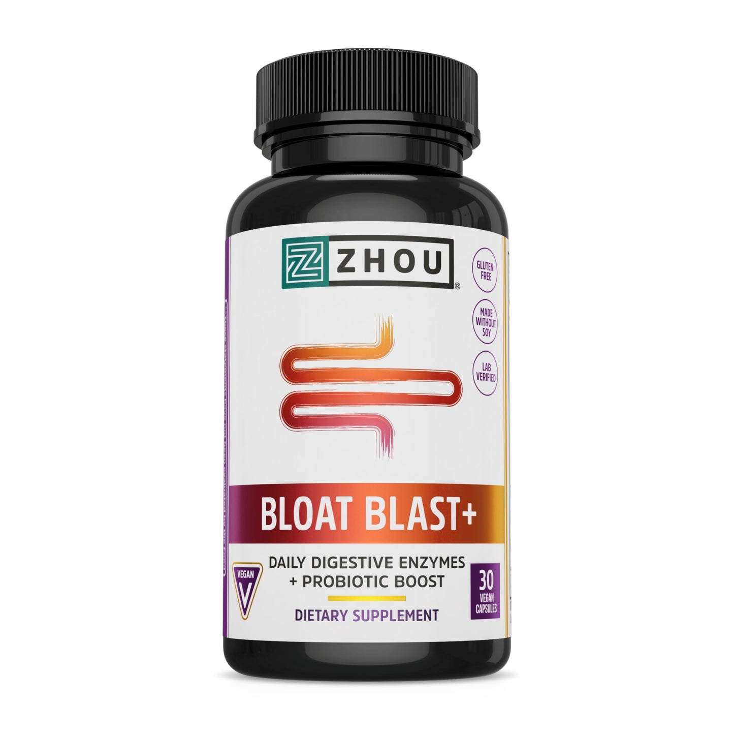 Zhou Bloat Blast+ Digestive Enzymes with Probiotics – 30 Veggie Capsules