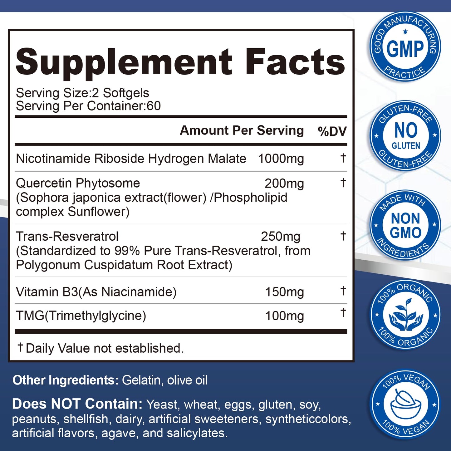 ZHPHK 1700mg NMN with Resveratrol, Nicotinamide Riboside Quercetin Phytosome & TMG – NAD Energy, Anti-Aging, 120 Count