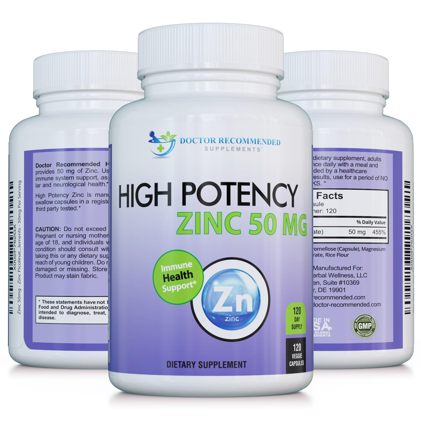 Zinc 50mg Picolinate – Immune Support | 120 Veggie Capsules | High Potency Zinc