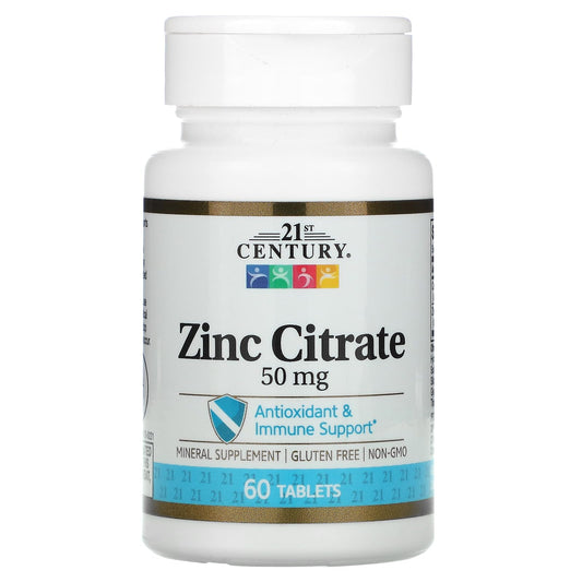 21st Century HealthCare Zinc Citrate Tablets 50mg – 60 Count | Immune Support