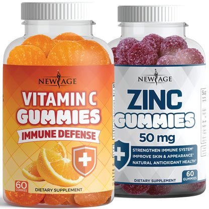 Zinc Gummies 2 Pack – 50mg Immune Booster Zinc Supplement with Vitamin C | Non-GMO | New Age