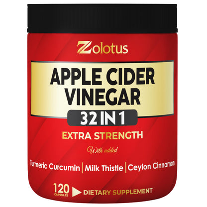 Zolotus 32-in-1 Apple Cider Vinegar Capsules | Turmeric, Cinnamon & Immune Support | 120 Caps