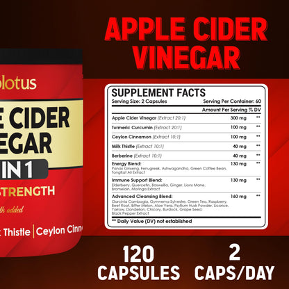 Zolotus 32-in-1 Apple Cider Vinegar Capsules | Turmeric, Cinnamon & Immune Support | 120 Caps