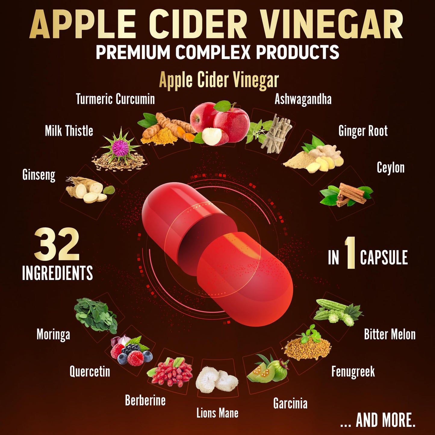 Zolotus 32-in-1 Apple Cider Vinegar Capsules | Turmeric, Cinnamon & Immune Support | 120 Caps
