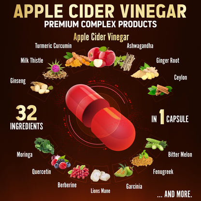 Zolotus 32-in-1 Apple Cider Vinegar Capsules | Turmeric, Cinnamon & Immune Support | 120 Caps