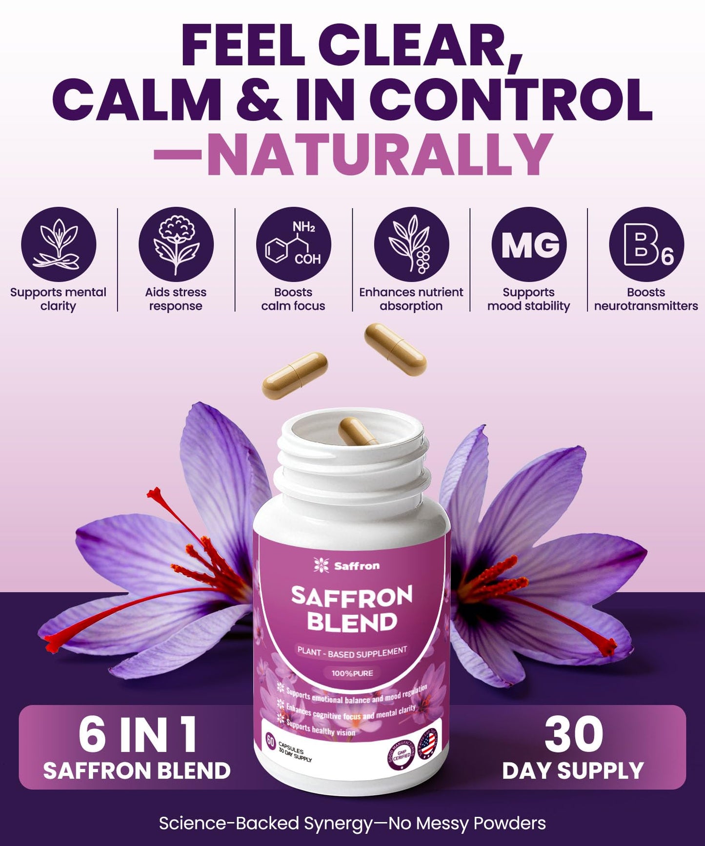 ZonaVitalis Saffron Blend – Mood, Energy & Vision Support | Vegan, Non-GMO, Gluten-Free | 60 Capsules