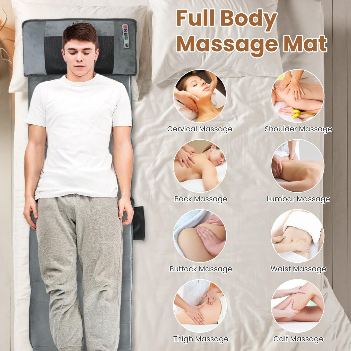 Zorpupoa Full Body Massage Mat with Heat & Shiatsu Pillow — 10 Motors, 3 Heating Pads
