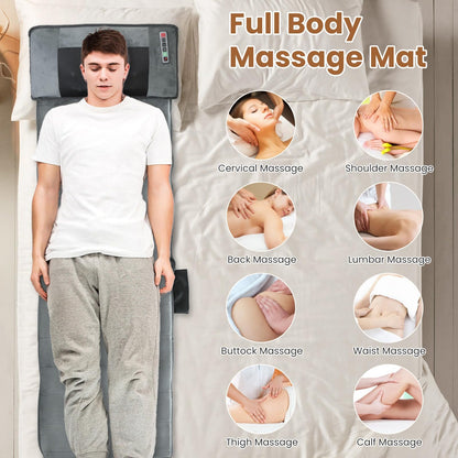 Zorpupoa Full Body Massage Mat with Heat & Shiatsu Pillow — 10 Motors, 3 Heating Pads