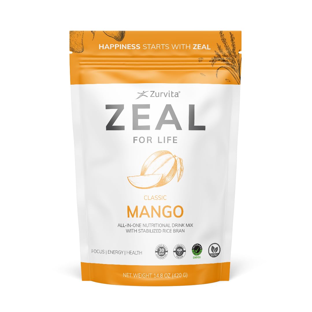 Zurvita Zeal for Life Mango Wellness Drink Mix – Gluten-Free, Vegan, with Biotin & Essential Vitamins (B12, C, D, E) – 30 Servings (420g)