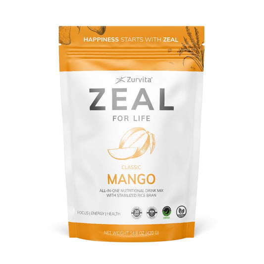 Zurvita Zeal for Life Mango Wellness Drink Mix – Gluten-Free, Vegan, with Biotin & Essential Vitamins (B12, C, D, E) – 30 Servings (420g)