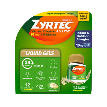 Zyrtec 24 Hour Allergy Relief Liquid Gels – Cetirizine HCl, 12 Count