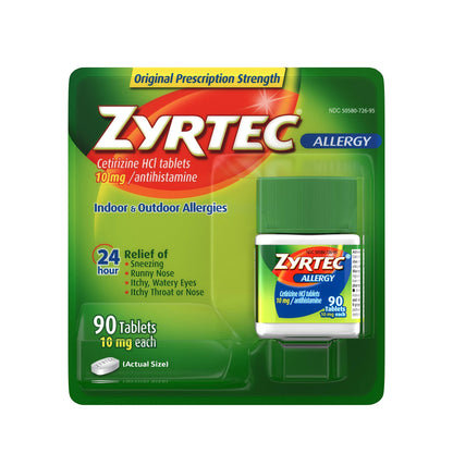 Zyrtec 24 Hour Allergy Relief Tablets - 10mg, 90 Count