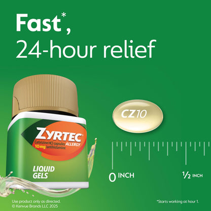 Zyrtec 24 Hour Allergy Relief Liquid Gels – Cetirizine HCl, 12 Count