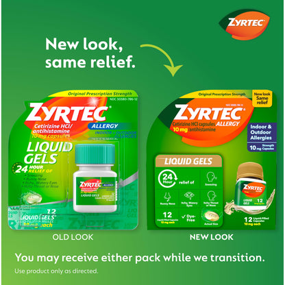 Zyrtec 24 Hour Allergy Relief Liquid Gels – Cetirizine HCl, 12 Count
