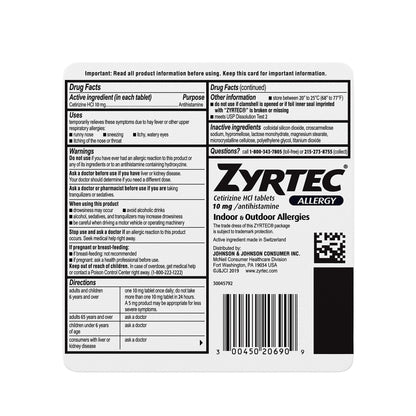 Zyrtec 24 Hour Allergy Relief Tablets - 10mg, 90 Count